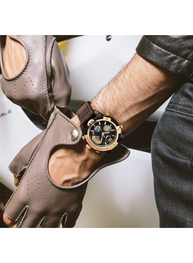 FEICE Dual Time Men’s Watch, Industrial Design with Dual Movement, Leather Strap, Luminous Hands, 3ATM Water Resistant - Image 5